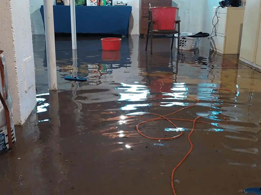 Basement with boiler, cabinets and washing machine completely flooded in Bakersfield, CA